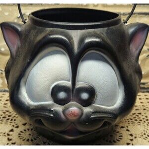 Vintage Halloween Black Cat Blow Mold Trick or Treat Candy Pail Bucket Novelty